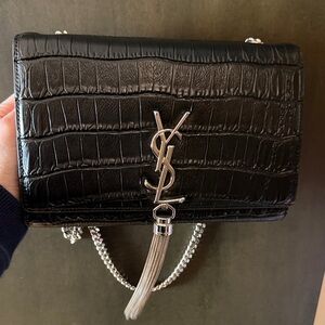 Yves Saint Laurent Black Croc-Embossed Crossbody Bag